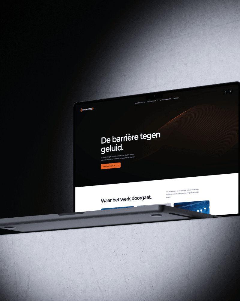 De SoundZero-website weergegeven op een laptop